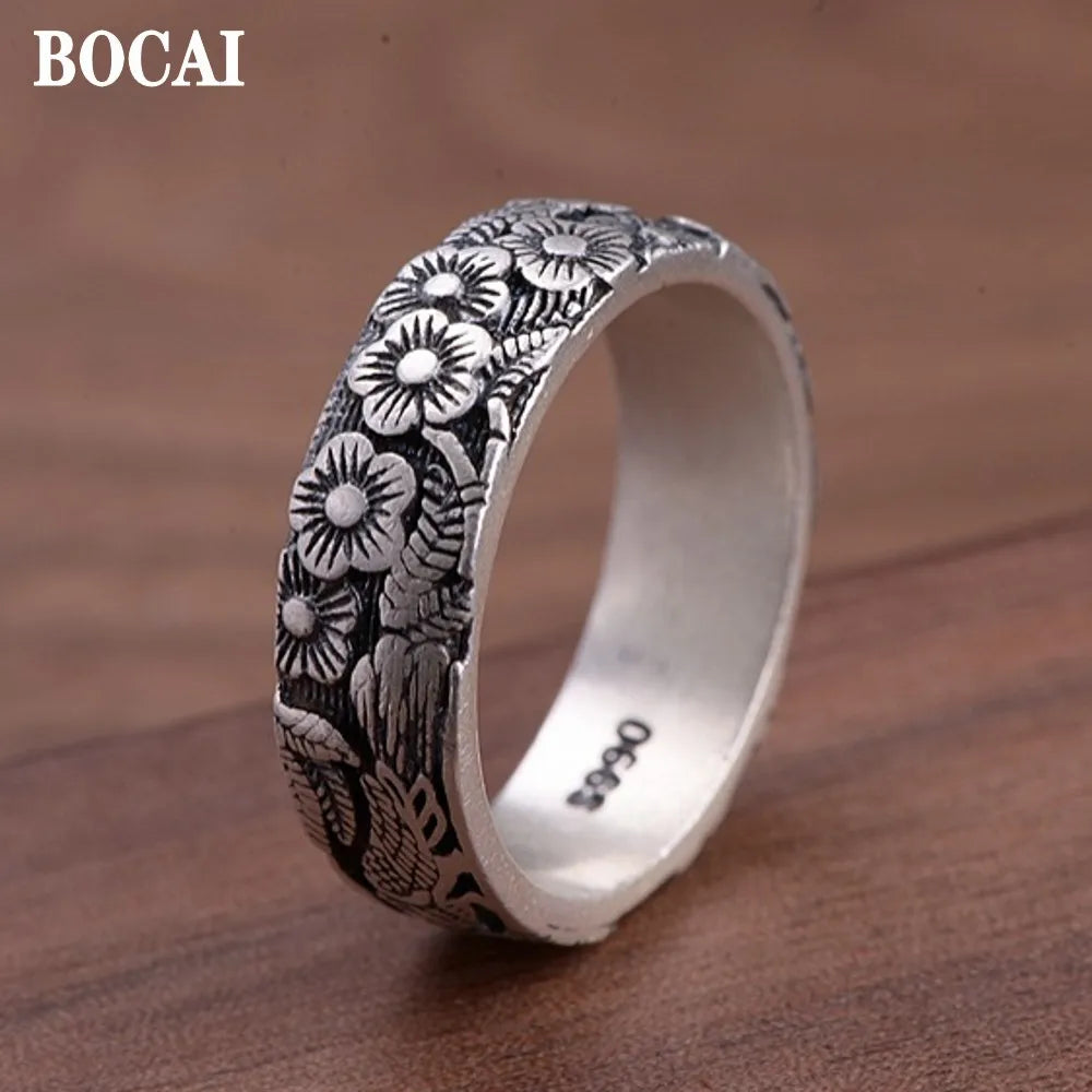 BOCAI New Real S990 Pure Silver Ring for Man and Woman