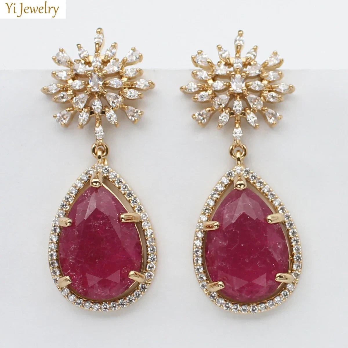 Floral Zircon Shiny Green Waterdrop design Dangle Earrings