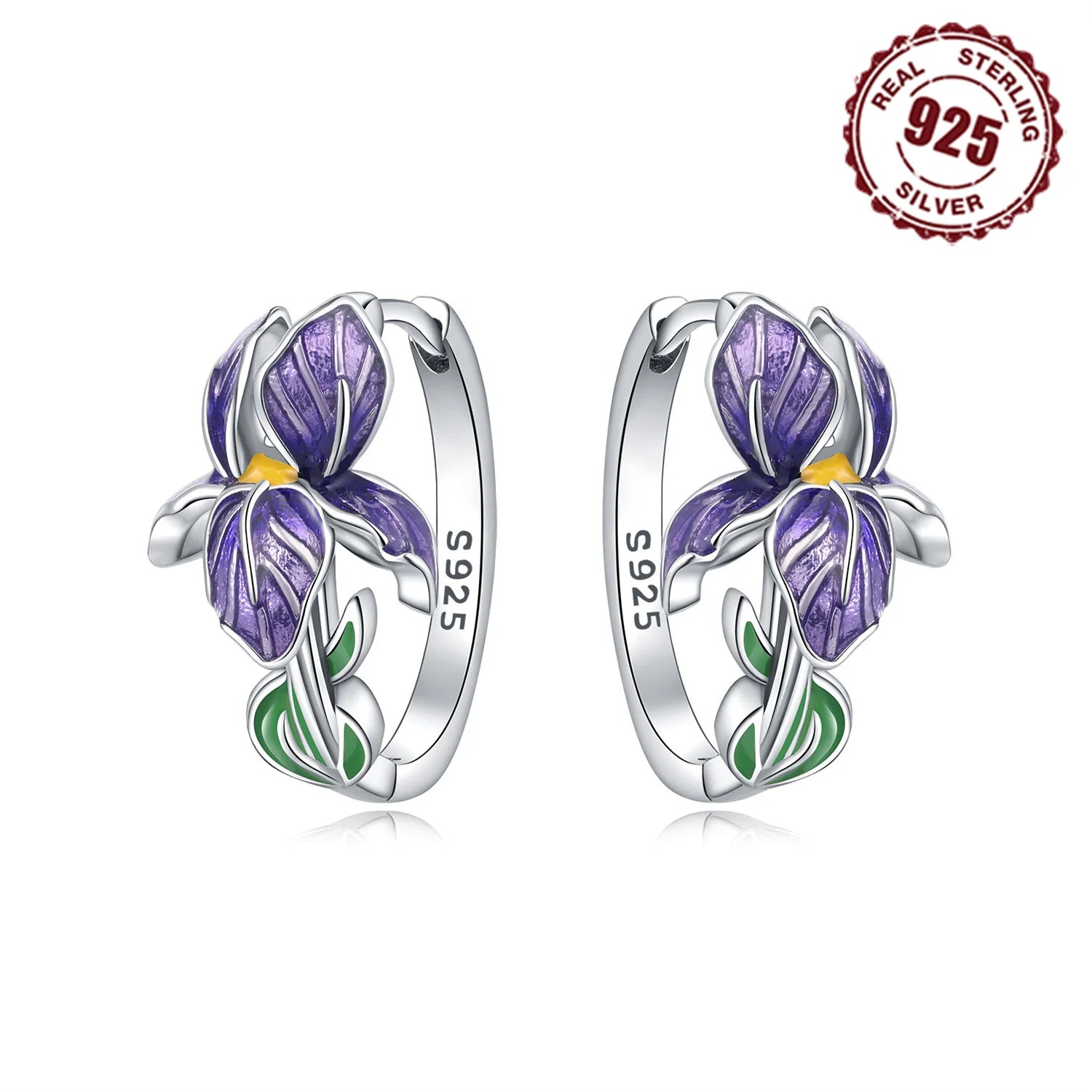 925 Sterling Silver Purple Flowers Series Earring