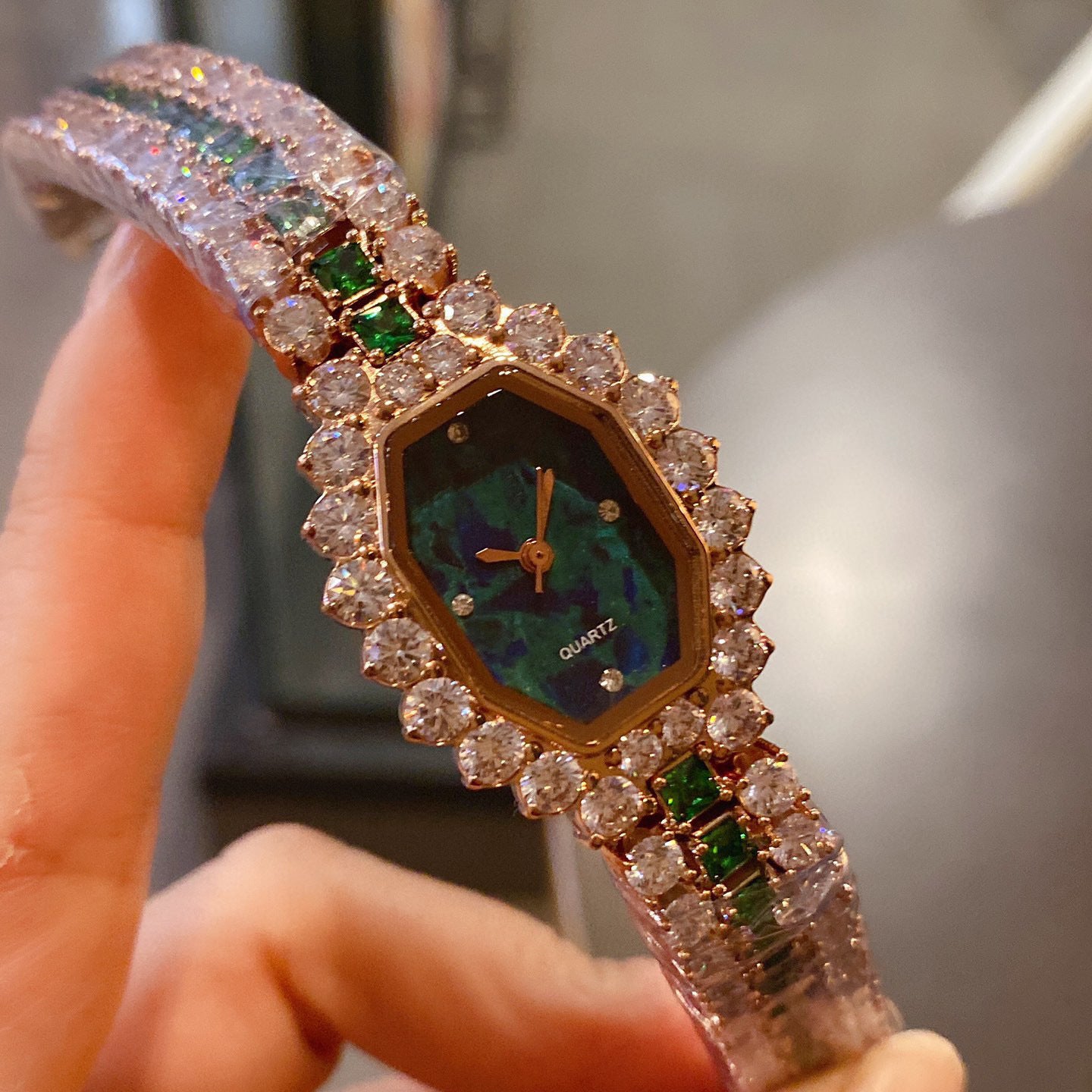 Dial Full Diamond Green Watch