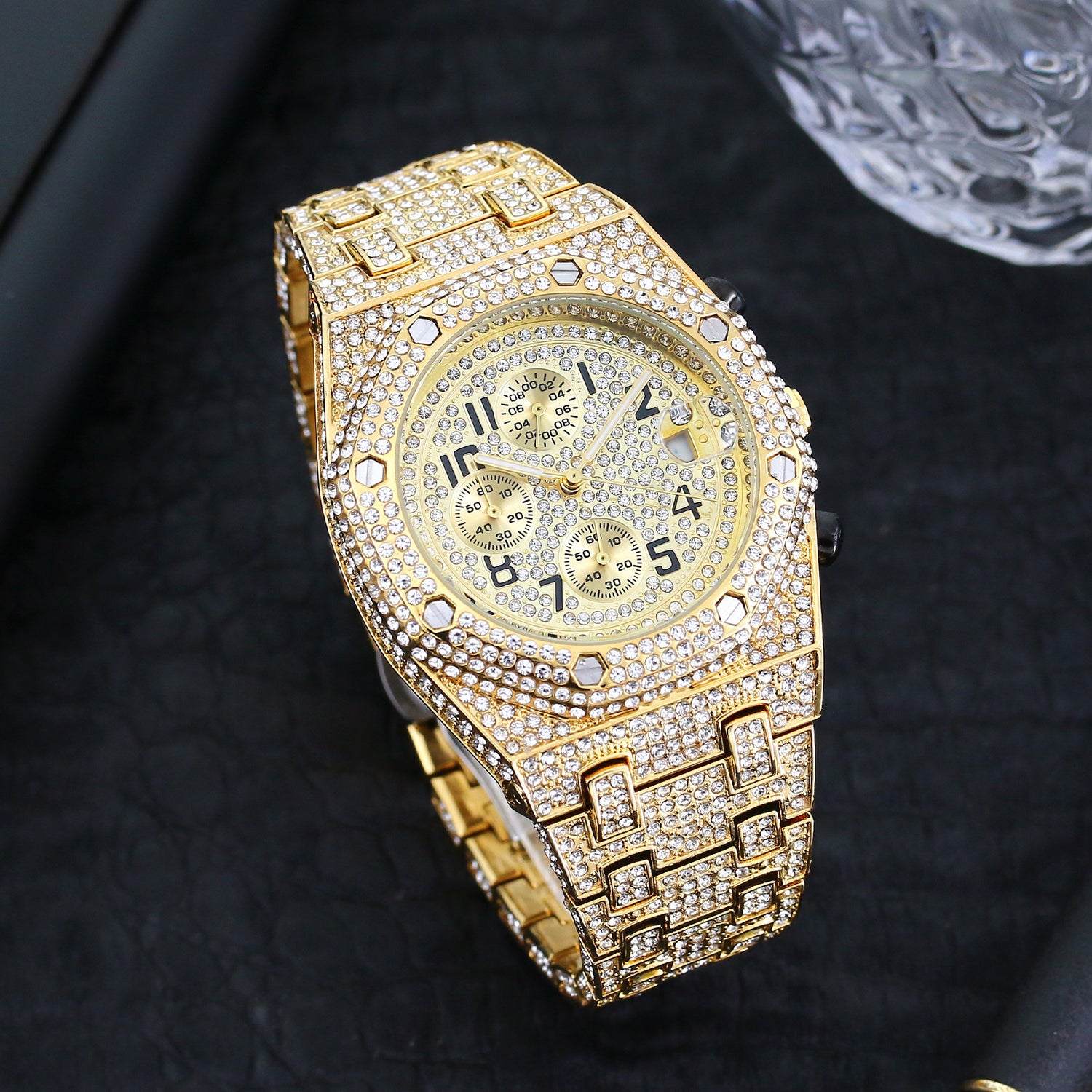 Full Diamond Three-eye Timing Quartz Men's Watch