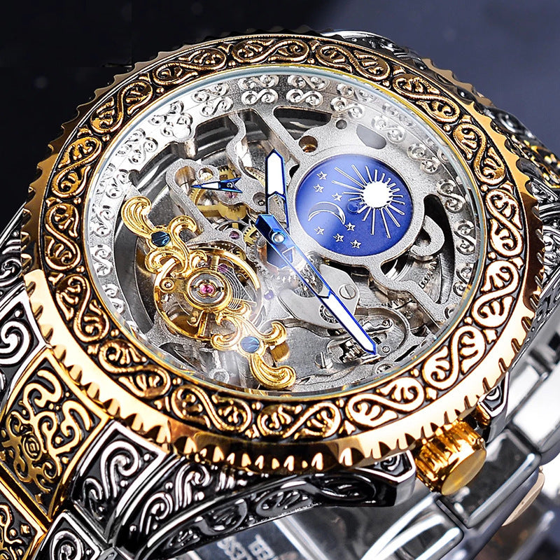 Skeleton Carved Tourbillon Mechanical Watches Luxury Men's Wristwatch