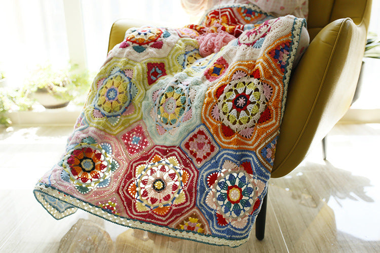 Handmade Crocheted Persian Tile Blanket Creative Flower Weaving