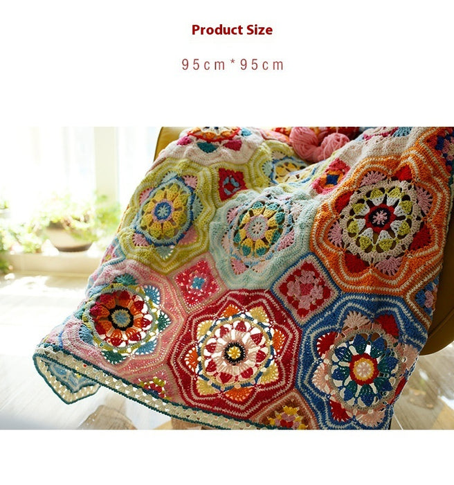 Handmade Crocheted Persian Tile Blanket Creative Flower Weaving